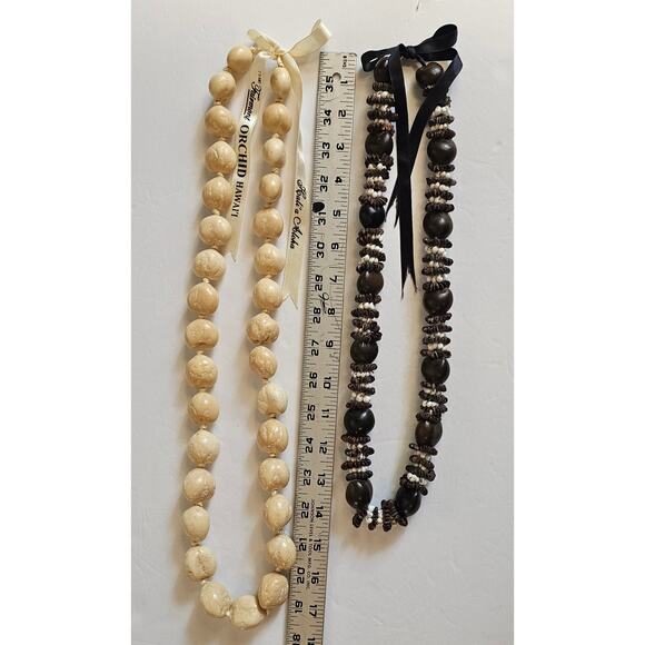 Hawaiian Kukui Nut Lei Necklace Brown Black Aloha Luau Gift Bundle Lot Vintage - Picture 2 of 5